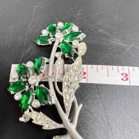 1930s Art Deco Czech Glass Pot Metal Flower Brooch Pin Foil Back Huge Nice Green - Picture 14 of 16
